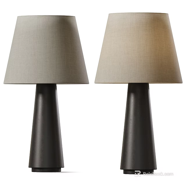 Two Modern Table Lamps With Light Gray Fabric Shades And Black Conical Bases 3d model 