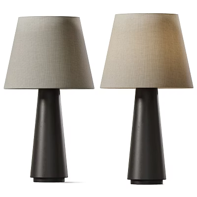 Two Modern Table Lamps With Light Gray Fabric Shades And Black Conical Bases 3d model