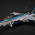 Fighter Jet With Gray Body Blue Stripes Pilot In Cockpit And Landing Gear Down