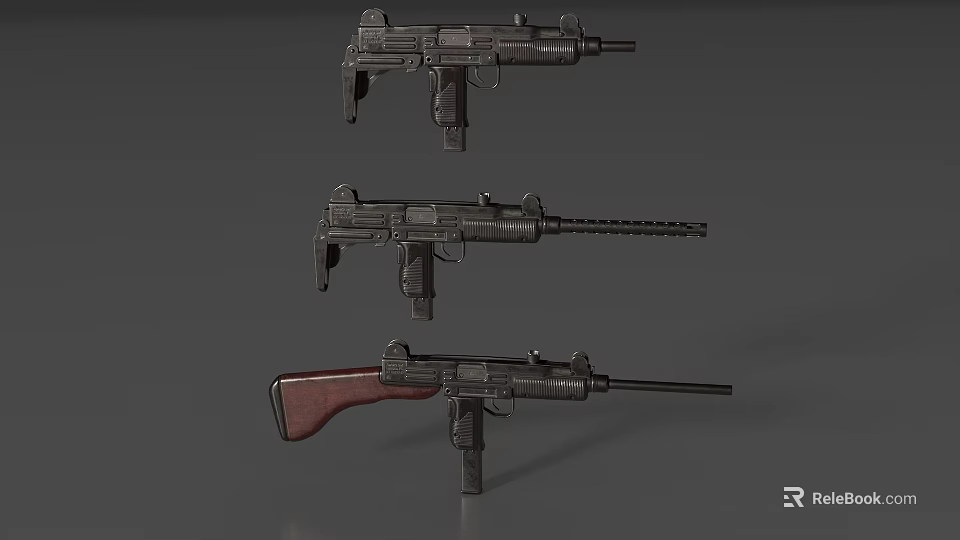 Different Types of Guns Featuring Various Barrel Designs Wooden Stock and Modern Models 3d model 