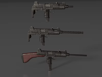 Different Types of Guns Featuring Various Barrel Designs Wooden Stock and Modern Models 3d model