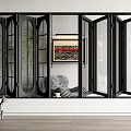 Black Folding Glass Doors In Indoor Scene With Cat And Wall Painting