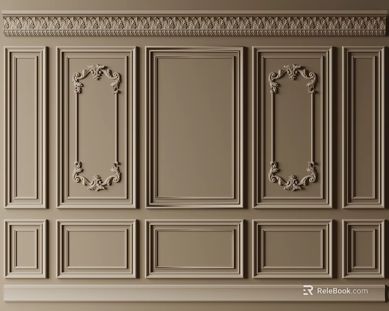 Elegant Gypsum Molding Wall Panels With Carved Details For Interior Decoration 3d model 