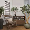 Cozy Home Balcony With Rocking Chair Green Plants And Wooden Floor