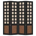 Modern Room Divider with Black Frame Grid Pattern Panels and Wooden Base Sections 3d model