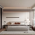 Modern Bedroom Interior With Platform Bed Pillows Pendant Lights Area Rug And Accent Chair
