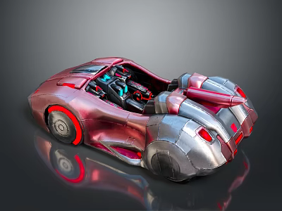 Futuristic Red And Silver Sports Car With Open Cockpit And Red Wheel Accents 3d model