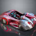 Futuristic Red And Silver Sports Car With Open Cockpit And Red Wheel Accents
