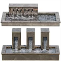 Decorative Outdoor Fountain with Stone Wall Square Columns and Flowing Water Basin