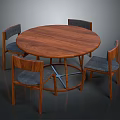 Round Wooden Dining Table With Four Chairs Gray Padded Seats And Wooden Frame