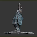 Dwarf Warrior Bronze Sculpture Holding Large Sword With Wrapped Handle On Stone Slab Base