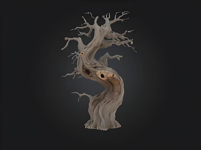 Twisted Dead Tree Sculpture With Hollow Holes And Black Background 3d model