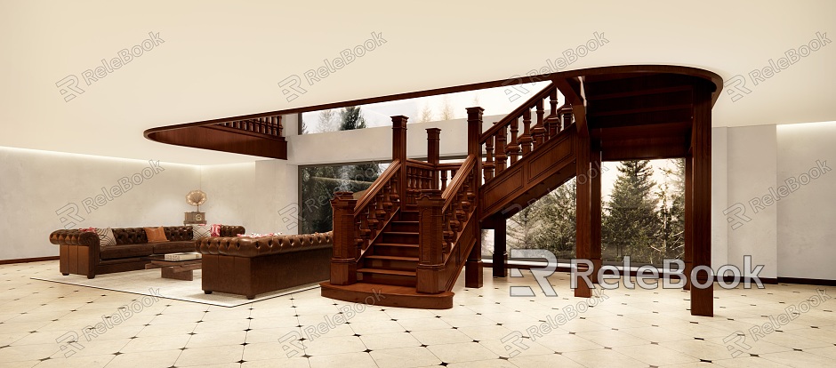 American-style revolving staircase revolving carved staircase model