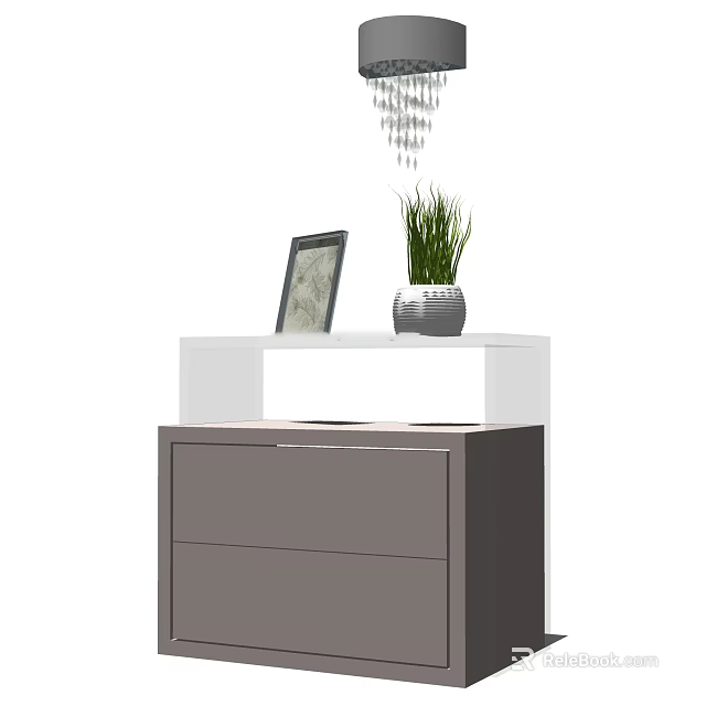 Modern Console Cabinet With Gray Drawers White Top And Potted Plant Decoration 3d model 