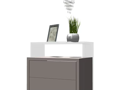 Modern Console Cabinet With Gray Drawers White Top And Potted Plant Decoration 3d model