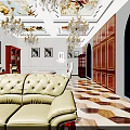 Bird's Eye View of HADEON Brand Interior Layout with Desks Chairs Display Cabinets and Sofa