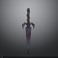 Detailed Bloodstained Ornate Sword With Twisted Hilt And Gemstone Accent