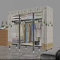 Portable Multi Layer Wardrobe With Cloth Cover Hanging Rods And Storage Shelves