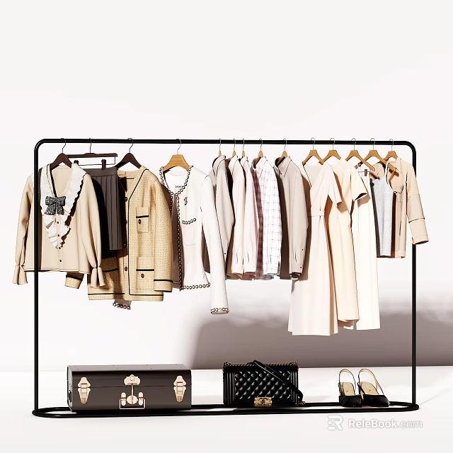 Stylish Clothes Display With Accessories On Rack 3d model 