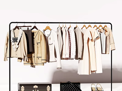 Stylish Clothes Display With Accessories On Rack 3d model