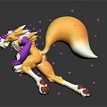 Yellow Creature with Purple Arms White Fur Blue Eyes Large Yellow Orb and Pink Sparkles