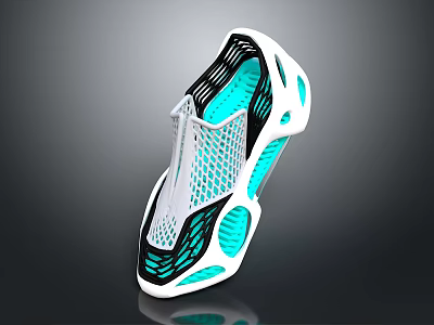 Futuristic Car Design With White Black Body Turquoise LED And Mesh Structure 3d model