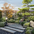 Serene Courtyard Garden With Stone Steps Stone Lantern Mossy Rocks And Lush Green Plants