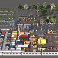 Comprehensive Road Infrastructure With Vehicles Cranes Street Lights Trees And Traffic Signs
