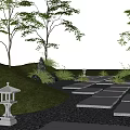 Serene Garden Stepping Stones Path With Grass Trees Gravel And Stone Lanterns
