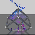Illuminated Geometric Art Installation With Purple Blue Lights And Floating Cubes