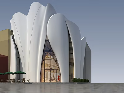 White Petal Shaped Modern Cultural Center Building With Glass Facade And Main Entrance 3d model