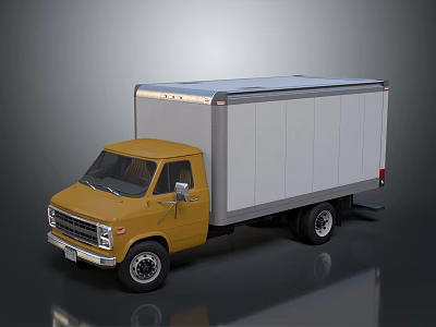 Yellow Cab Box Truck With White Cargo Box And Smooth Exterior Design 3d model