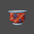 Traditional Ceramic Bowl With Red Blue Dragon And Wave Patterns 3d model