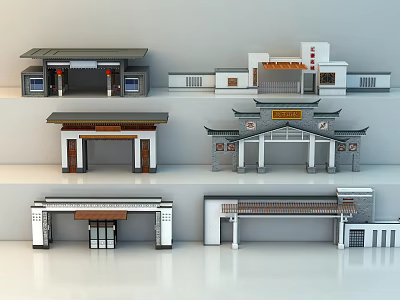 Various Architectural Entry Gates Models With Traditional And Modern Design Elements 3d model