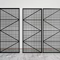 Modern Black Metal Room Divider With Geometric Grid Pattern And Three Panels 3d model