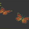 Orange and Yellow Monarch Butterflies on Gray Background with Shiny Reflective Surfaces