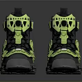 Stylish Modern Sneakers Design With Black And Neon Green Hollowed Out Patterns And Thick Sole