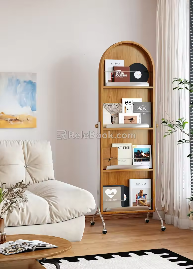 Modern Log Bookshelf Mobile Floor Fitting Mirror Magazine Rack Decorative Rack 3d model
