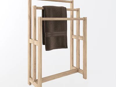 Wooden Bathroom Shelf Rack With Hanging Towel For Simple Storage Organization 3d model
