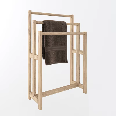 Wooden Bathroom Shelf Rack With Hanging Towel For Simple Storage Organization 3d model