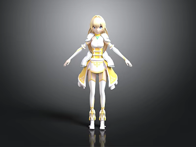 Cute Child Character With Blonde Hair In White And Yellow Outfit 3d model