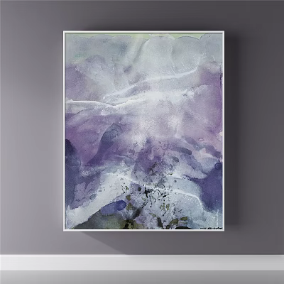 Soft Abstract Painting With Purple White Watercolor Fluid Blended Artistic Textures 3d model