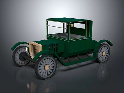 Vintage Green Classic Car With Wooden Front Grille And Large Retro Wheels 3d model