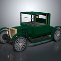 Vintage Green Classic Car With Wooden Front Grille And Large Retro Wheels