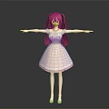 3D Character Model Of Red Haired Girl In Pink Dress With Arms Outstretched