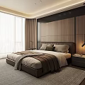 Modern Bedroom Interior Design With Wooden Headboard Bed Nightstand Table Lamp White Curtains And Wardrobe