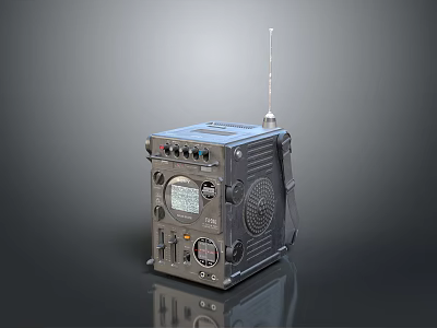 Vintage Old Fashioned Radio With Telescopic Antenna And Control Panel Knobs 3d model