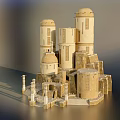 Intricate European Architecture Model Showcasing Stone Towers Domes and Columns Design