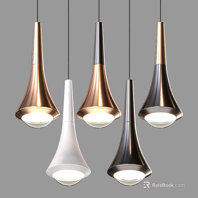 Stylish Modern Cone Shaped Pendant Lights in Gold White and Black Tones 3d model 
