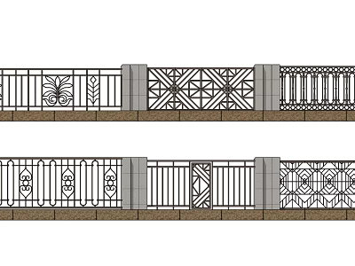 Building Exterior Wall Railings With Decorative Geometric Patterns And Stone Pillars 3d model